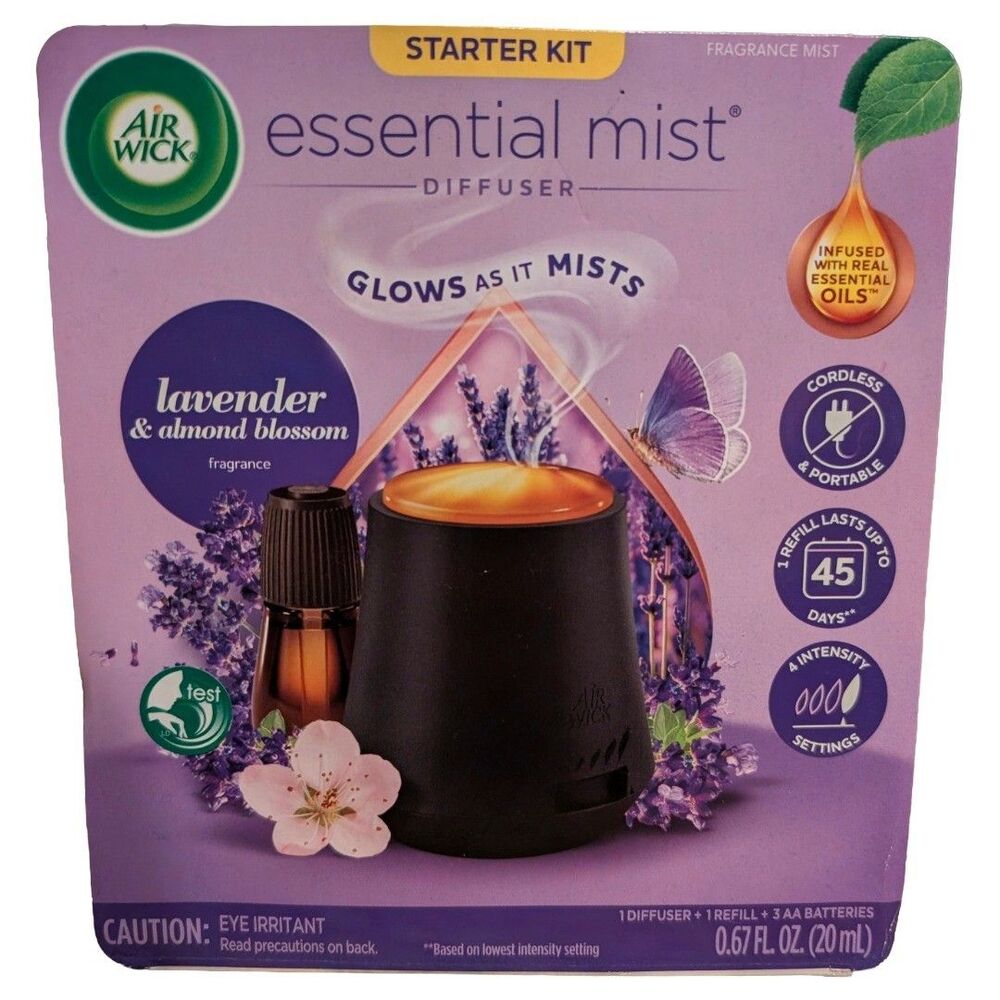 Air Wick Essential Mist Starter Kit Lavender Almond Blossom Diffuser New